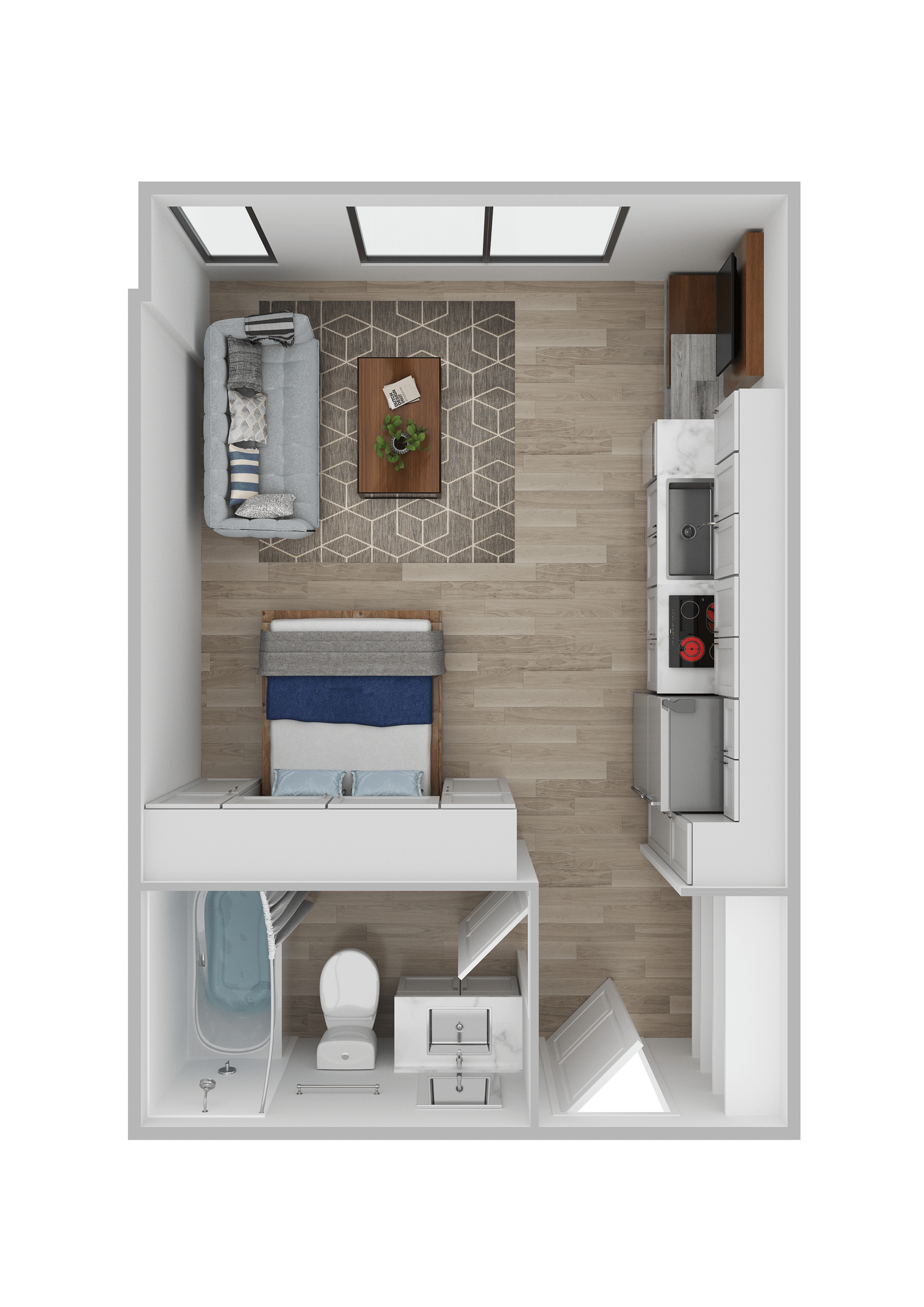 Floor plan for studio, 1 bath, 360 sqft